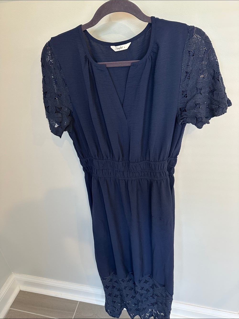 Navy Lace-Trim Dress